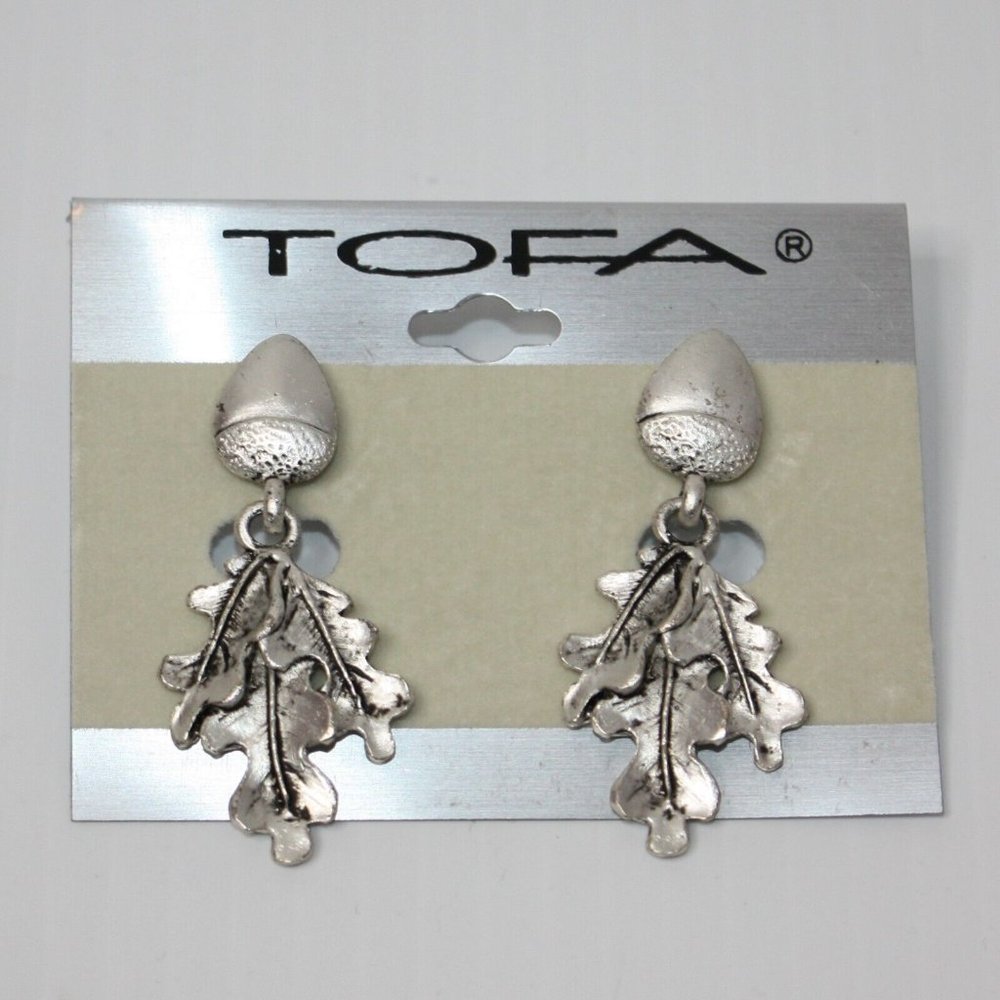 Tofa Silver Tone Earrings Radish with Dangling Stems New on Card